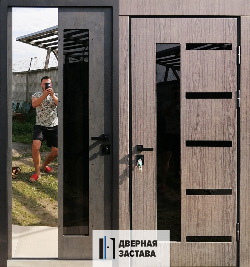 Входная металлическая дверь для квартиры со стеклопакетом и зеркалом белорусского производства