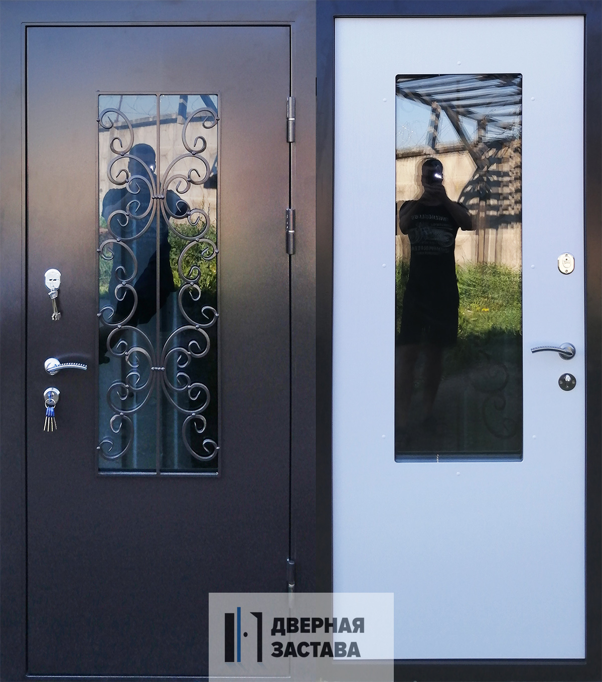 Входная металлическая дверь для дома или коттеджа с ковкой и стеклопаетом белорусского производства